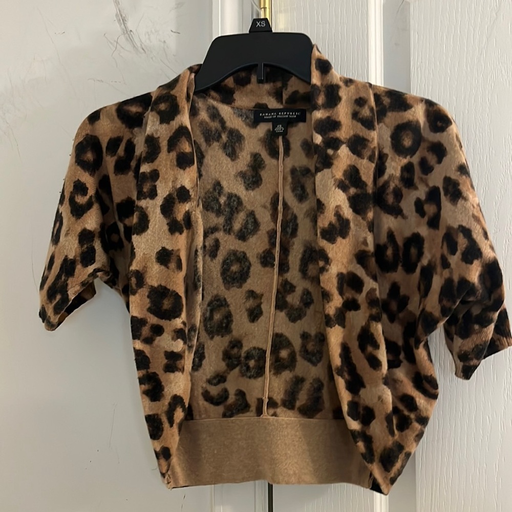 Banana republic cheetah print shrug sweater nylon wool cashmere blend size XS
